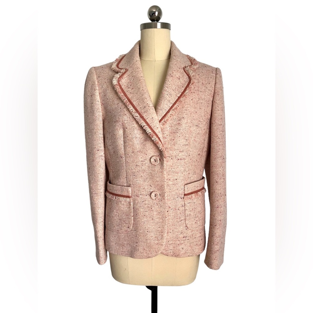 Chanel Style Classic Tweed Blazer At Studio Pale Pink Fringed Fully Lined 8